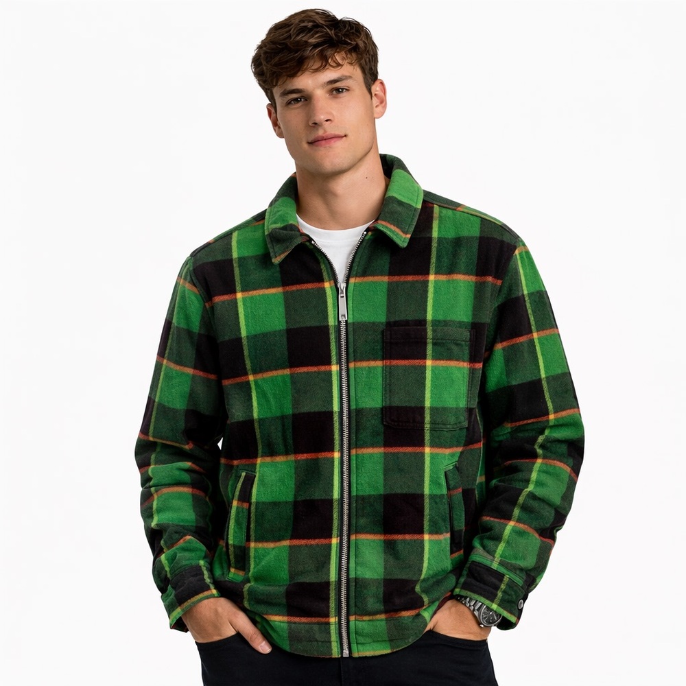 Edgar + Ash Insulated Plaid Flannel Jacket Button Up Size S Gorpcore Green Black